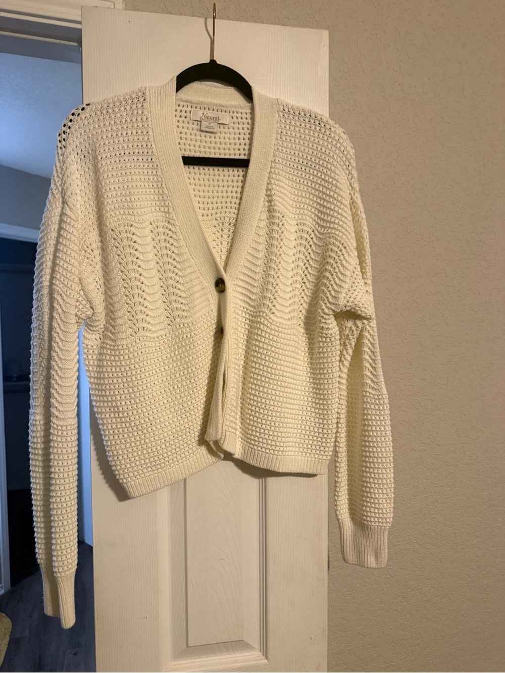 Natural Reflections Cream Open-Weave Button Cardigan